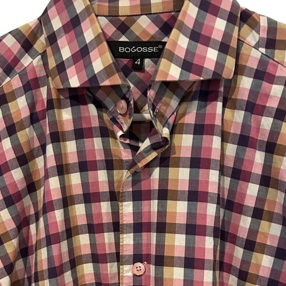 Bogosse Button Down Shirt Large 4 Men's Pink Purple Gingham Long Sleeve Tailored